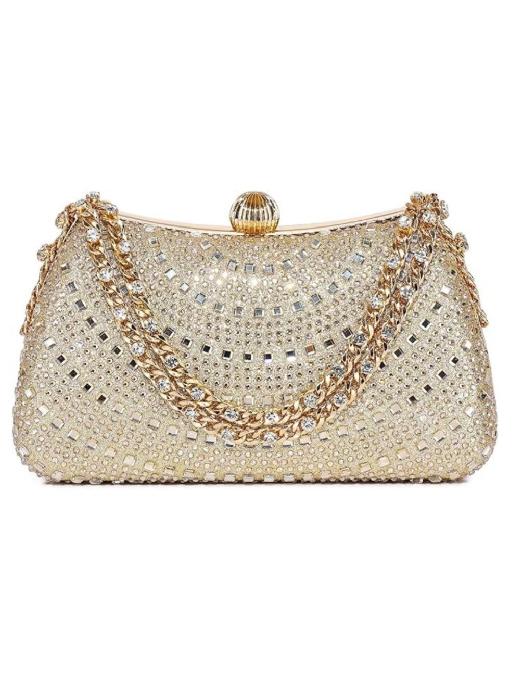 Satin Rhinestone Evening Clutch with Detachable Strap Formal Party Bag